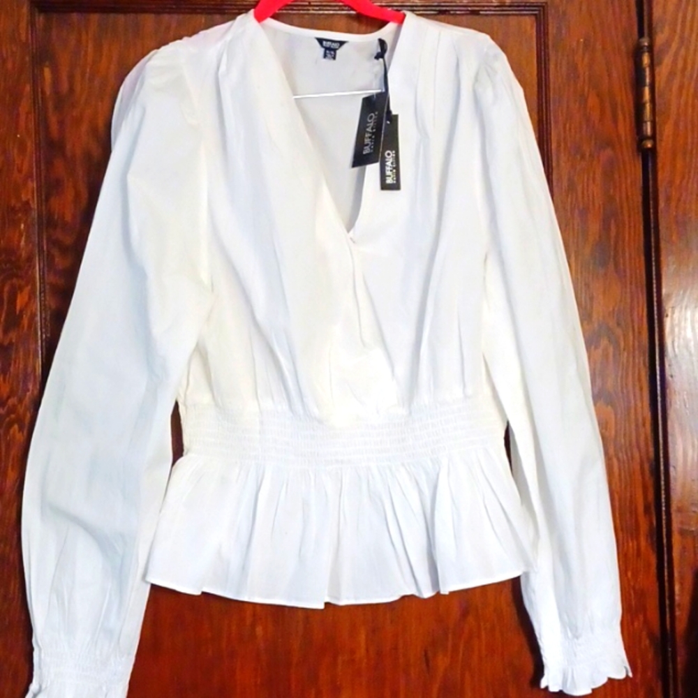 *NWT* BUFFALO David Bitton White Peplum Wrap Top Sz XL
